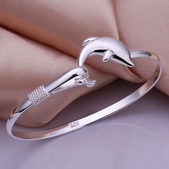 STERLING SILVER DIAMOND DOLPHIN BRACELET - Picture 1 of 11